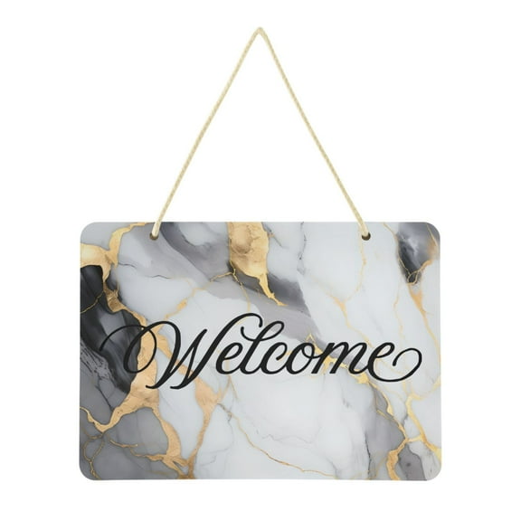 White Gold Black Marble Welcome Sign Front Door PVC 14x10 inch Hanger Hello Sign Farmhouse Wall Porch Home Outside Decor
