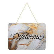 White Gold Brown Marble Welcome Sign Front Door PVC 14x10 inch Hanger Hello Sign Farmhouse Wall Porch Home Outside Decor