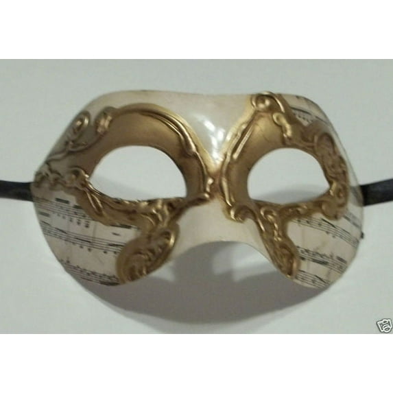 White Gold Colombina Masquerade Mardi Gras Mask Italy Italian Venetian Music