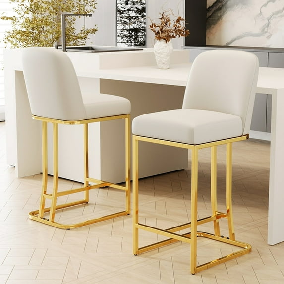 White+Gold Color PU High Chairs - Comfortable Seating for Meals - Office or Home Settings - Easy to Keep Clean