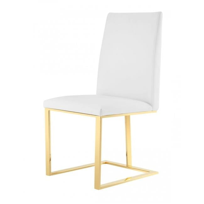 Elegant White Faux Leather Dining Chair with Gold Metal Legs