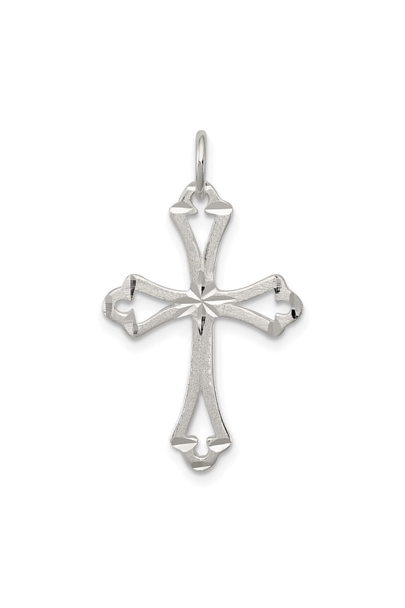 White Gold Cross Pendant Necklace for Men and Women with Beveled Edge Satin Finish Flared Tips and Openwork Design Contemporary Religious Jewelry for Everyday Faith Wear