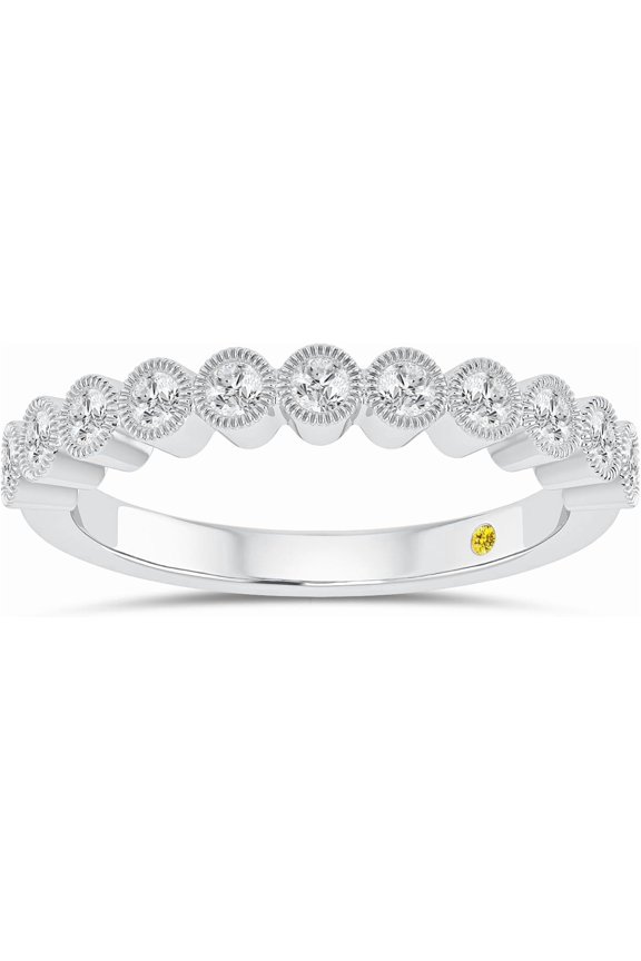 White Gold Diamond Wedding Rings for Women | 1/2 CTTW Certified Lab Created Diamond Anniversary Bands and Stacking Ring | Ring Size 9