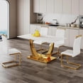 thumbnail image 1 of SUDICA Dining Table Set for 4, 63 in Rectangular Tempered Glass Table with White Marble Finish and Gold Metal Base, 1 of 8
