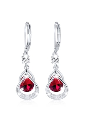 18K White Gold Plated Drop Earrings for Women Girls S925 Sterling Silver Post July Birthstone Earrings with Red Ruby Birthday Graduation Jewelry Gifts Teen Mom Wife Adults Kids