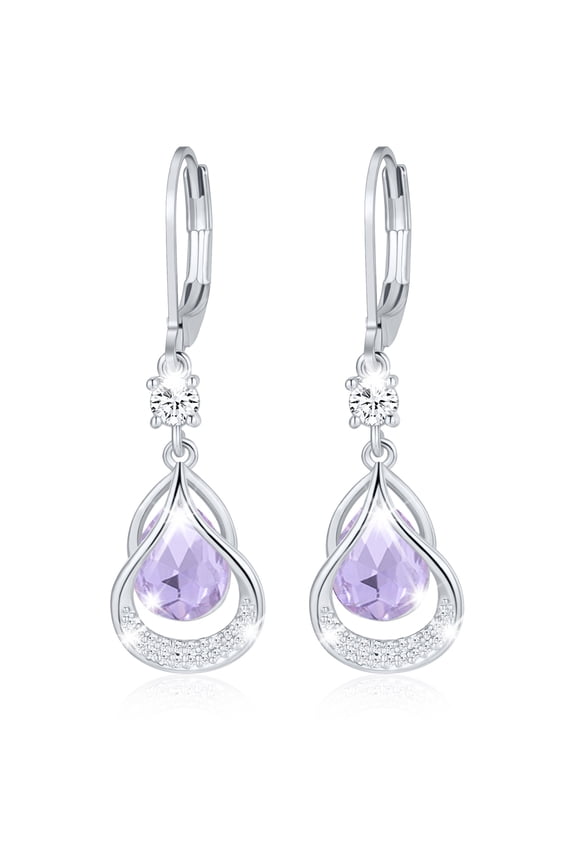 18K White Gold Plated Drop Earrings for Women Girls S925 Sterling Silver Post June Birthstone Earrings with Purple Alexandrite Birthday Graduation Jewelry Gifts Teen Mom Wife Kids