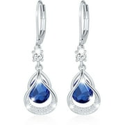 APSVO 18K White Gold Plated Drop Earrings for Women Girls S925 Sterling Silver Post September Birthstone Earrings with Blue Sapphire Birthday Graduation Jewelry Gifts Teen Mom Wife Kids