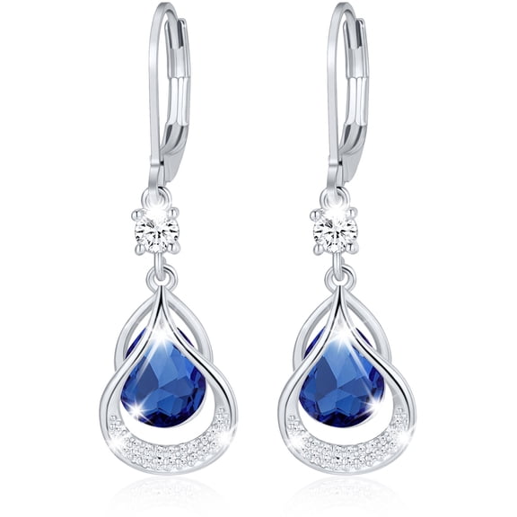 APSVO 18K White Gold Plated Drop Earrings for Women Girls S925 Sterling Silver Post September Birthstone Earrings with Blue Sapphire Birthday Graduation Jewelry Gifts Teen Mom Wife Kids