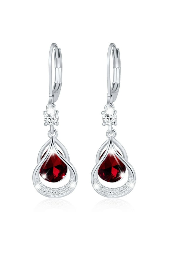 18K White Gold Plated Drop Earrings for Women Girls S925 Sterling Silver January Birthstone Earrings with Red Garnet Birthday Valentines Day Jewelry Gifts Teen Her Wife Lady Adults Kids Ideas