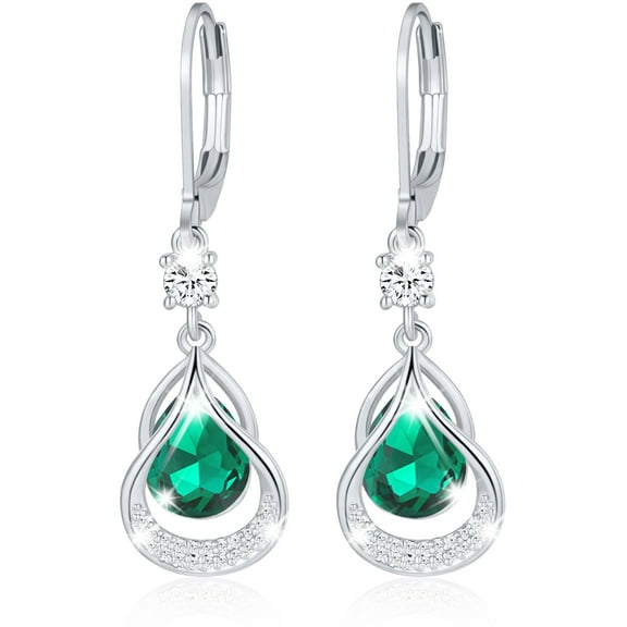 APSVO 18K White Gold Plated Drop Earrings for Women Girls S925 Sterling Silver May Birthstone Earrings with Green Emerald Birthday Valentines Day Jewelry Gifts Teen Her Wife Lady Adults Kids Ideas