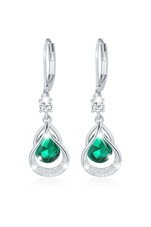 18K White Gold Plated Drop Earrings for Women Girls S925 Sterling Silver May Birthstone Earrings with Green Emerald Birthday Valentines Day Jewelry Gifts Teen Her Wife Lady Adults Kids Ideas