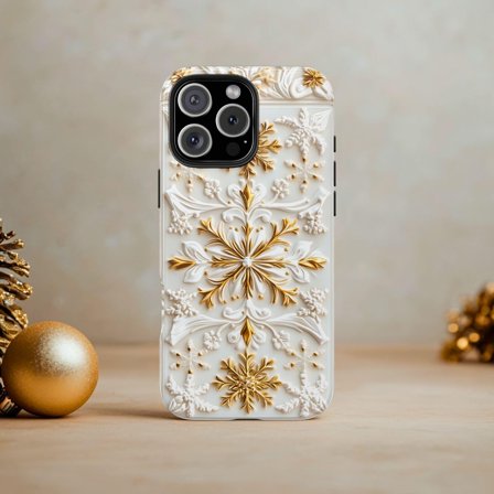 White Gold Faux Ceramic Holiday Tile Phone Case iPhone 17 16 15 14 13 12 11 Pro Max