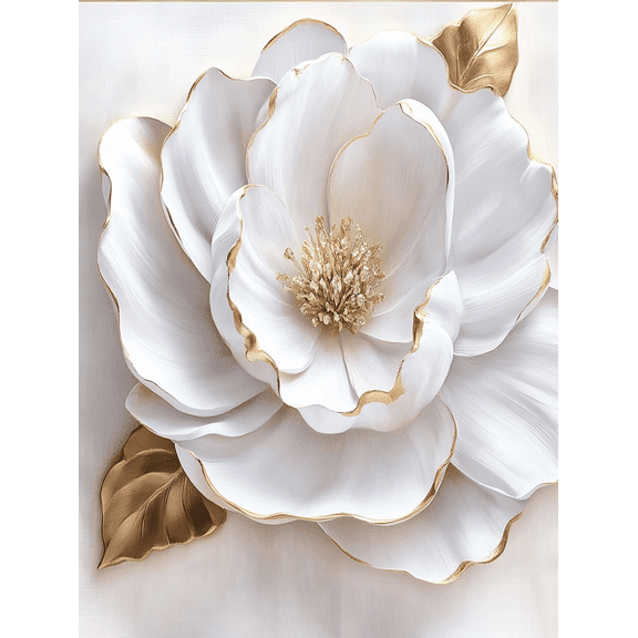 White and Gold Flower Decorative Painting/Canvas Art Perfect for Living Room Bedroom Dining Room Office Study Room Hallway Gallery and Studio Decoration.