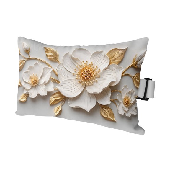 White Gold Flowers Outdoor Pillows for Chaise Lounge Chair Waterproof Lumbar Pillows with Insert&Strap Beach Headrest Pillow Modern Chic Blooming Floral Leaves Pillow for Patio Pool 11"x16"