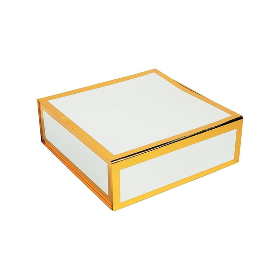 White/Gold Foil Rim Square Gift Box 10In - Party Supplies - 1 Piece