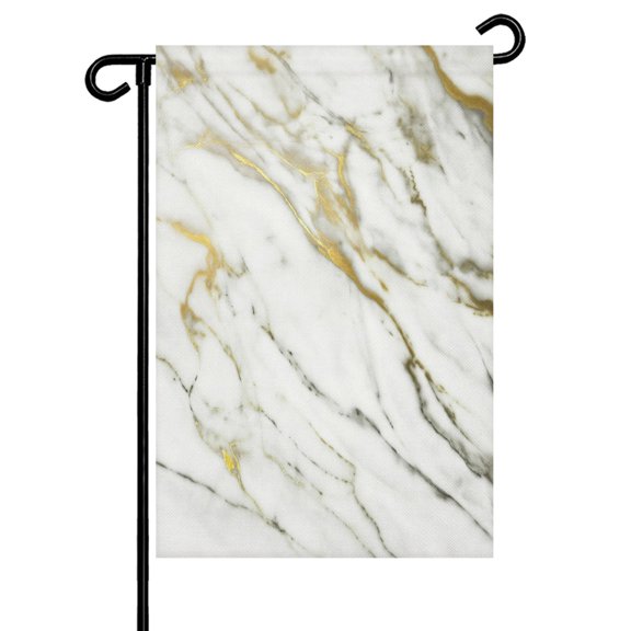 White Gold Garden Flag 12x18 Inch Marble Texture Modern Style Abstract Simple Double Sided Small Decorative Garden Flags for Outside, Outdoor Yard Porch Lawn Decoration