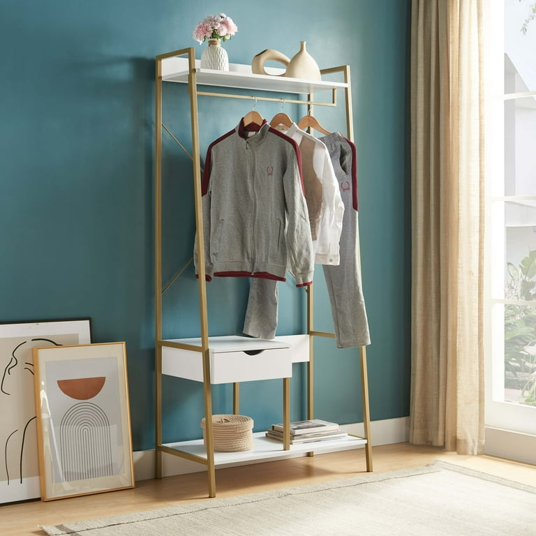 White Gold Garment Rack for Hanging Clothes Rack Clothes Open Shelf Storage