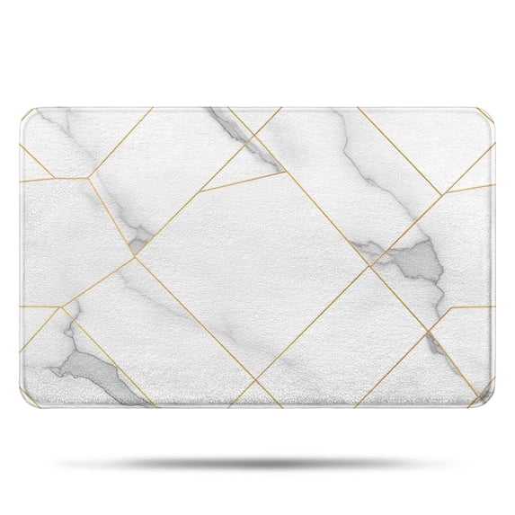 White Gold Geometric Marble Bathroom Rugs Mat,Non Slip Microfiber Bathroom Rug,Rubber Backing,Soft Bathroom Mats for Bathroom Floor,Tub and Shower,17x27in(43x68cm)