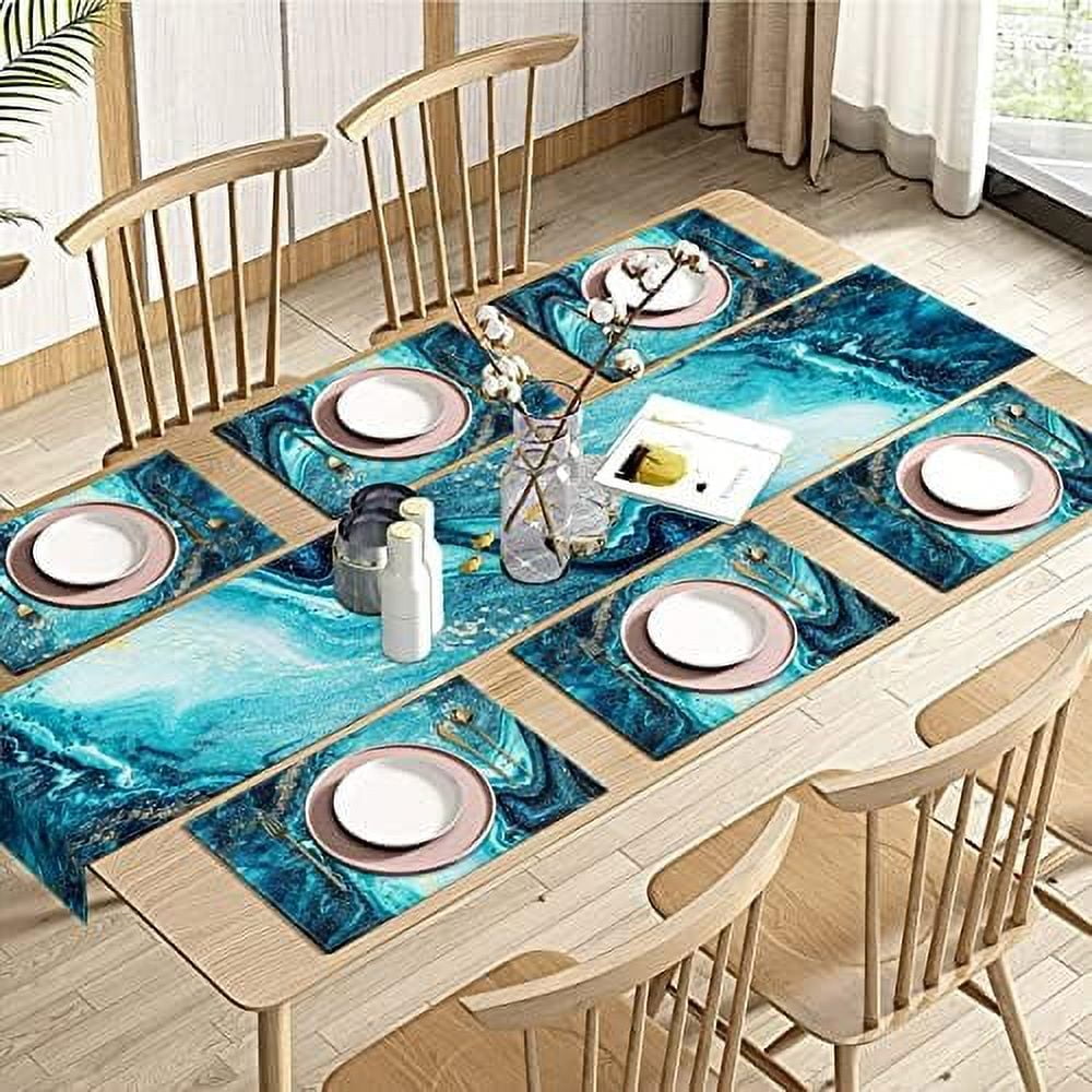 White and Gold Geometric Placemats for Dining Table Set of 6 and Table