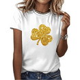 thumbnail image 1 of White Gold Glitter Clover Print Tshirt Graphic Tees Shirts St Patricks Day Relaxed Casual Fashion Comfortable Tops S-5XL, 1 of 4