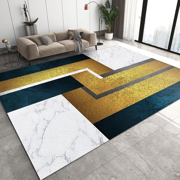 White Gold Green Marble Texture Area Rug, Abstract Light Luxury Golden Lines Indoor Non-Slip Rugs, Machine Washable Breathable Durable Carpet For Front Entrance Floor Decor 4x6ft