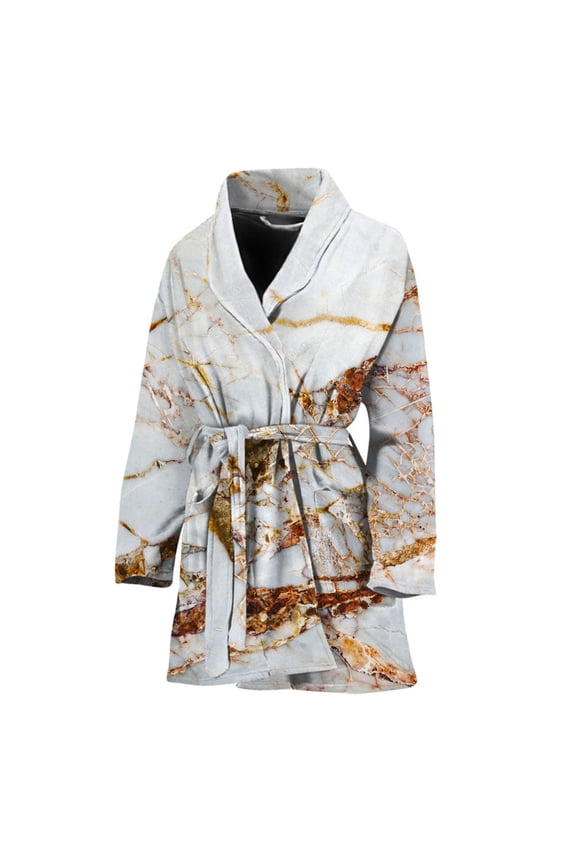 White Gold Grunge Marble Women Bathrobe One Size Univeral Fits Fashion Lightweight Plush Fleece Long Robe For Women