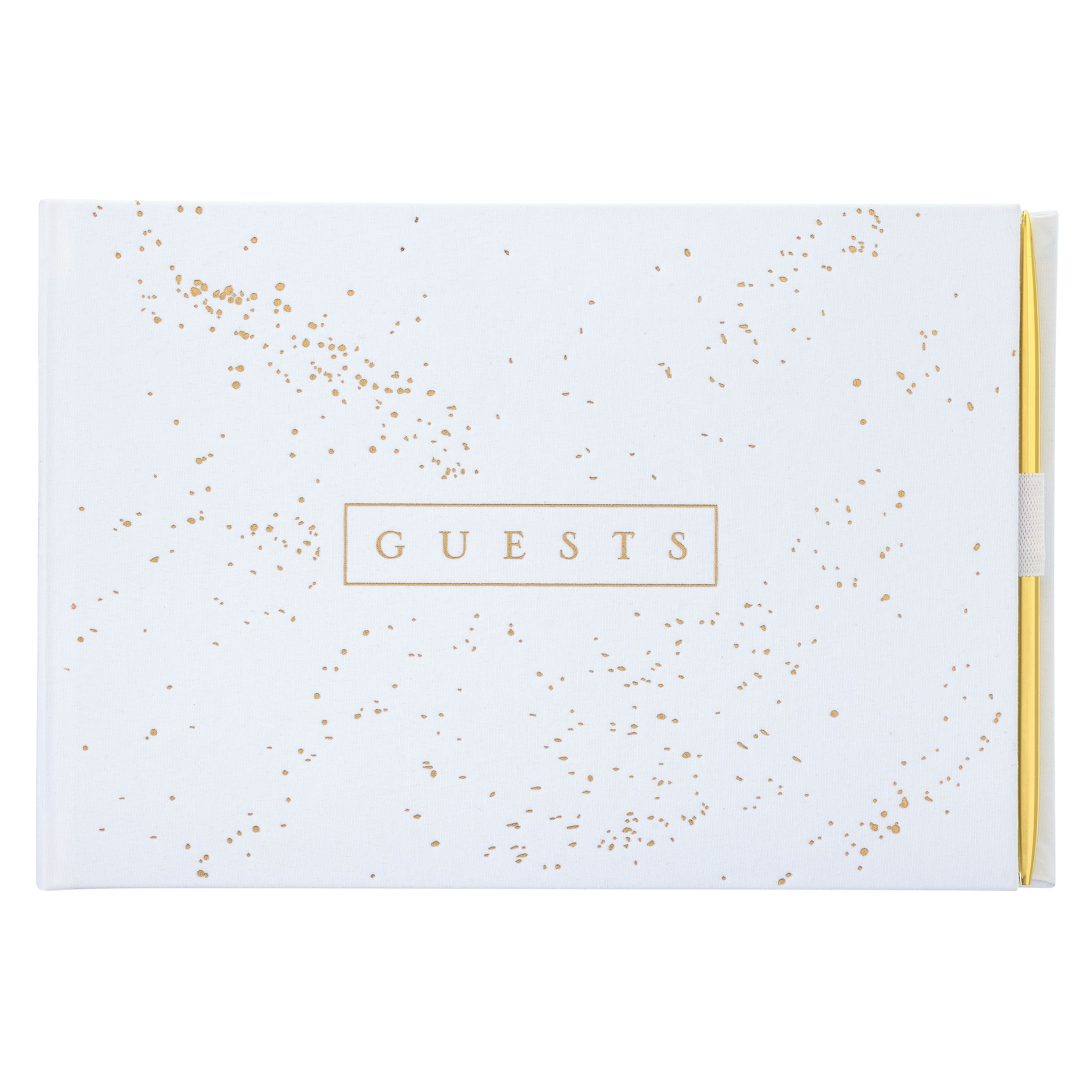 White and Gold Wedding Guest Book with Pen Set