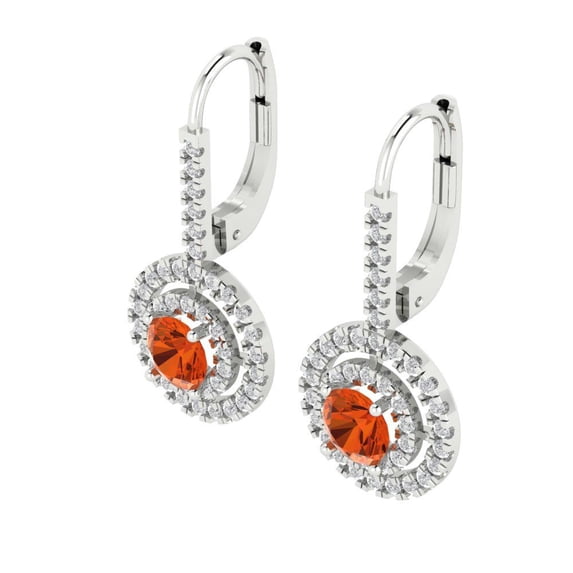 White Solid Solid Gold Halo Stud Everyday Dainty Earrings - 1.79 Ct Brilliant Round Cut Drop Dangle Red Diamond 14K, Everyday Dainty Earrings Lever Back