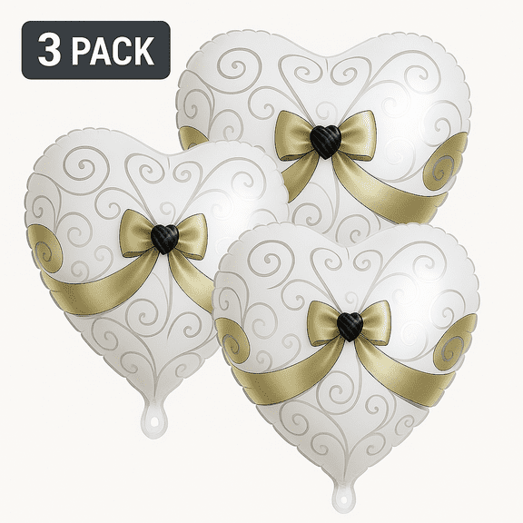 White Gold Heart Balloons 3 Pack Wedding Anniversary Party Decor balloons
