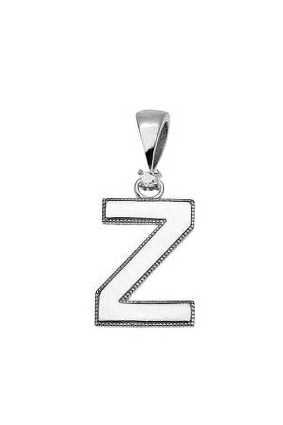 White Gold High Polish Milgrain Solitaire Diamond "Z" Initial Pendant Necklace : 14K Pendant only