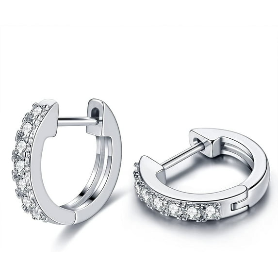 White Gold Huggie Earrings for Women 14K Real Gold Plated, Small Cubic Zirconia Cartilage Hoop Earrings Cuffs for Women