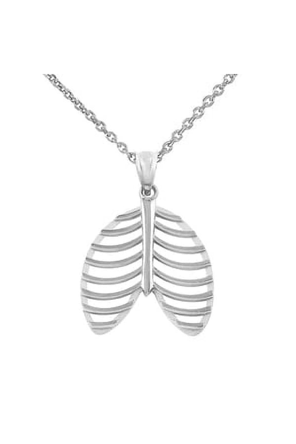 White Gold Human Rib Cage Anatomy Pendant Necklace : 14K Pendant only