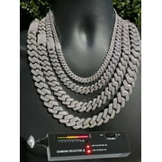 White Gold Iced-out Prong Miami Cuban Link Chain, 925 Sterling Silver Flawless D Moissanite Necklace for Men and Women