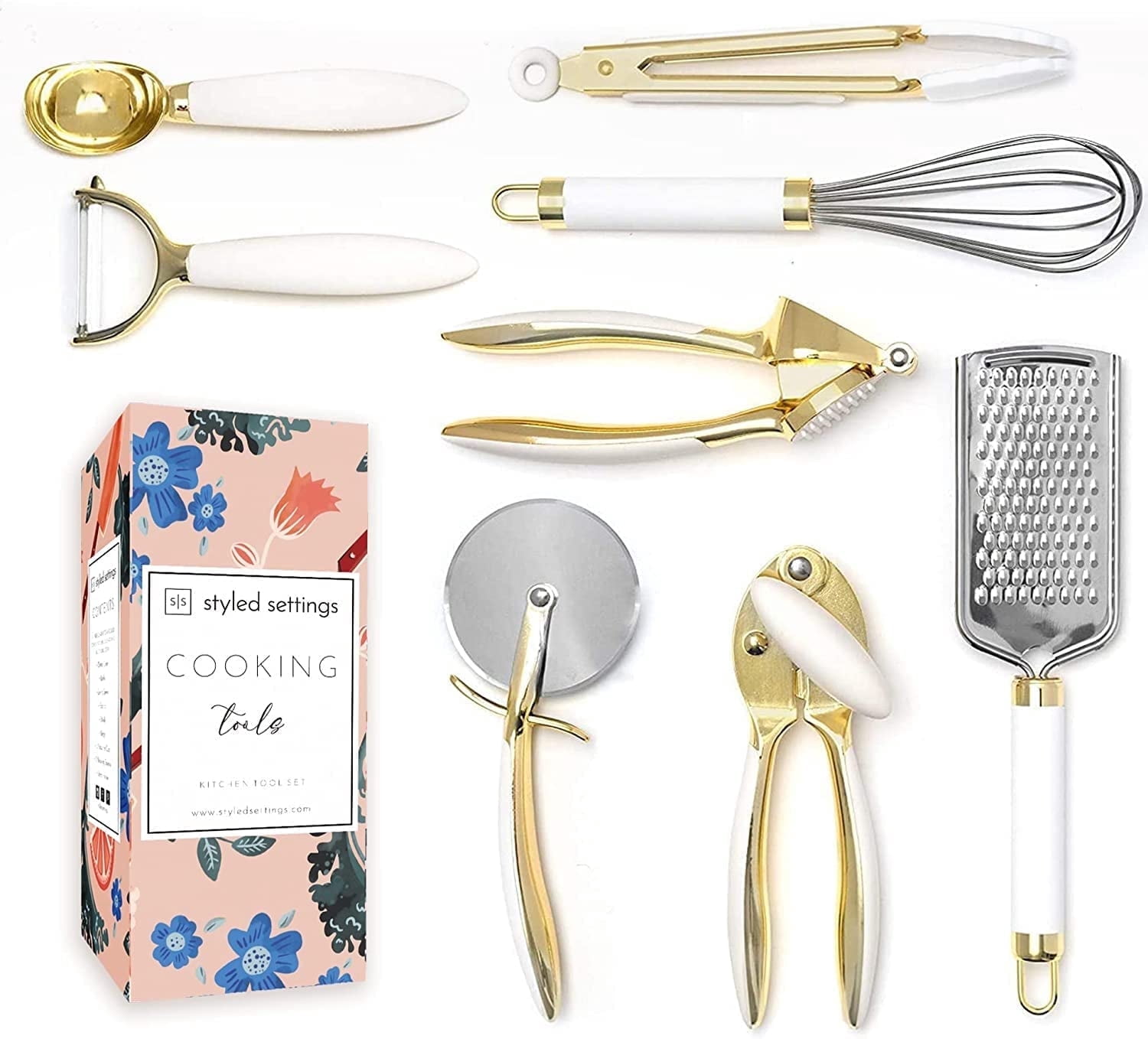 White & Gold Kitchen Tools and Gadgets - Luxe 8PC Cooking Tools and Gadgets with Anti-Slip Handles, Gold Utensils Set,Gold Kitchen Accessories and White Kitchen Utensil Set,Premium Kitchen Gadget Set - Walmart.com