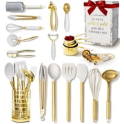 White and Gold Kitchen Utensils Set - 23 Piece Luxe White and Gold Kitchen Accessories Include Gold Measuring Cups and Spoons, White Silicone and Gold Cooking Utensils, White and Gold Kitchen Tools