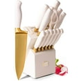 thumbnail image 1 of Styled Settings Gold and White Knife Set with Block, 14-Piece Self-Sharpening Titanium-Coated Stainless Steel Knives, 1 of 9
