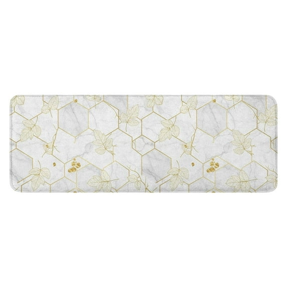 White Gold Leaf Hexagon Marble Pattern Kitchen Rug Mat,Kitchen Runner Rugs Non Skid Washable,Decorative Kitchen Floor Mats for Kitchen,Sink,Laundry,17"x47.2"