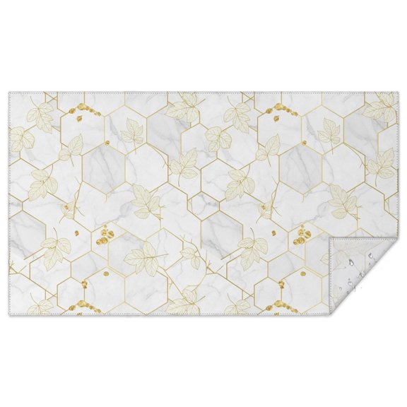 White Gold Leaf Hexagon Marble Pattern Rectangle Tablecloth 60"x102",Waterproof Polyester Rectangle Table Cloth, Wipeable Spillproof Polyester Tablecloth for Dining, Camping, Indoor and Outdoor
