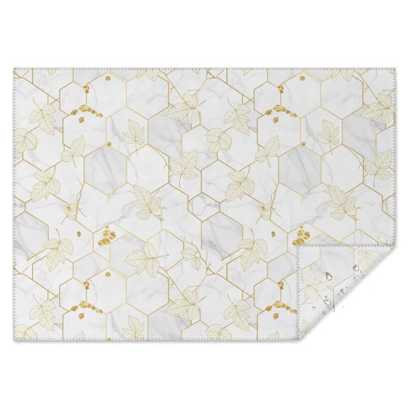 White Gold Leaf Hexagon Marble Pattern Rectangle Tablecloth 60"x84",Waterproof Polyester Rectangle Table Cloth, Wipeable Spillproof Polyester Tablecloth for Dining, Camping, Indoor and Outdoor