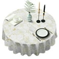 thumbnail image 1 of White Gold Leaf Hexagon Marble Pattern Round Tablecloth 60"x60",Wrinkle Wipeable Table Cloth for Kitchen Dining Room Picnic Patio Party, 1 of 6