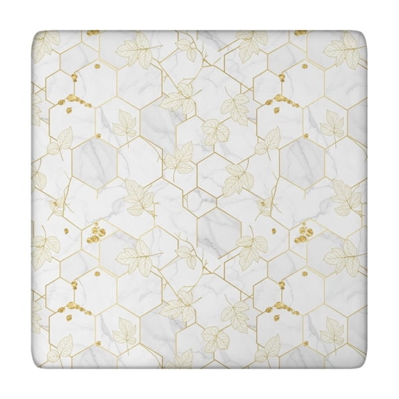 White Gold Leaf Hexagon Marble Pattern Square Fitted Tablecloth with Elastic Edge,Square Table Cover,Washable Elastic Table Cover for Home Kitchen Party Decor 34"x34"
