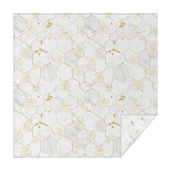 White Gold Leaf Hexagon Marble Pattern Square Tablecloth,Waterproof Square Table Cover,Wipeable Spillproof Washable Table Cover for Home Kitchen Party Decor 42"X42"(107x107cm)