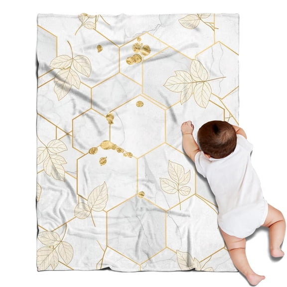 White Gold Leaf Marble Pattern Blanket,Comfortable Soft Flannel Throw Blanket,All Season,Warm Lightweight Blankets for Sofa Bed Couch Living Room Chair,30"x40"