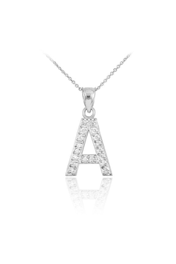 White Gold Letter "A" Initial Diamond Monogram Pendant Necklace : 10K Pendant only