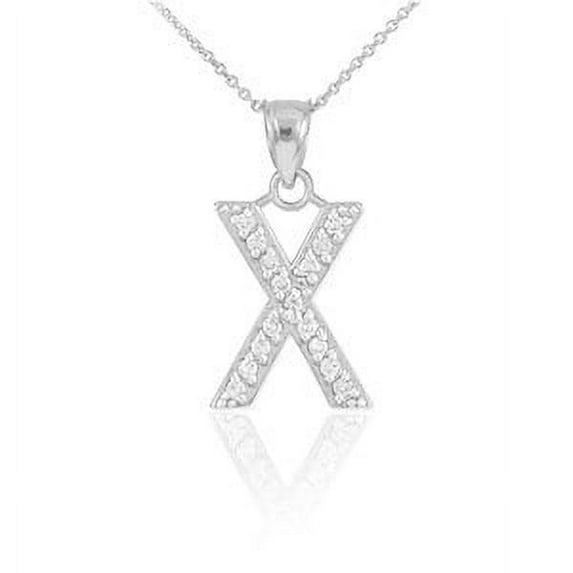 White Gold Letter "X" Diamond Initial Pendant Necklace : 14K Pendant with 20" chain