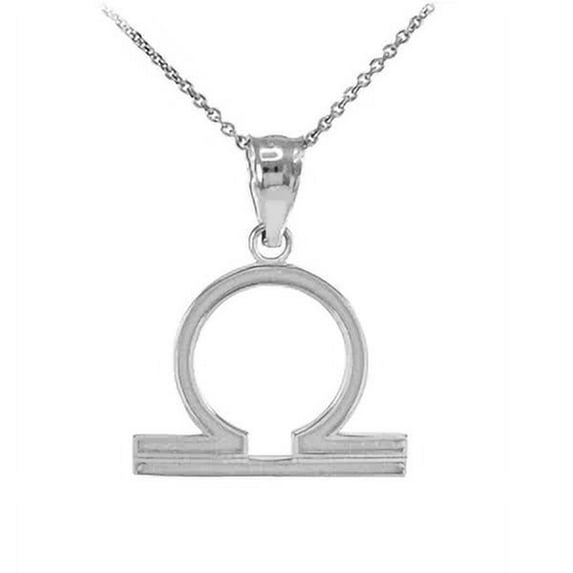 White Gold Libra October Zodiac Sign Pendant Necklace