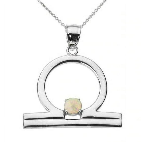 White Gold Libra Zodiac Sign October Birthstone Pendant Necklace : 10K Pendant with 22" chain