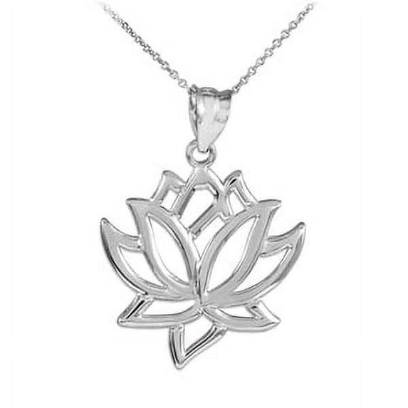 White Gold Lotus Flower Pendant Necklace : 10K Pendant with 16" chain