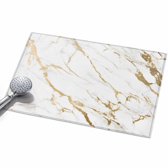 White Gold Marble Area Rug, Abstract Cracked Stone Texture Modern Non-Slip Felt Rubber Backing Rectangle Indoor Carpet Washable Rugs for Living Room Bedroom 2x3ft
