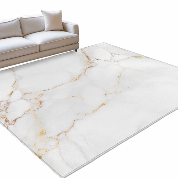 White Gold Marble Area Rug, Abstract Gradient Stone Texture Modern Non-Slip Felt Rubber Backing Rectangle Indoor Carpet Washable Rugs for Living Room Bedroom 5x8ft